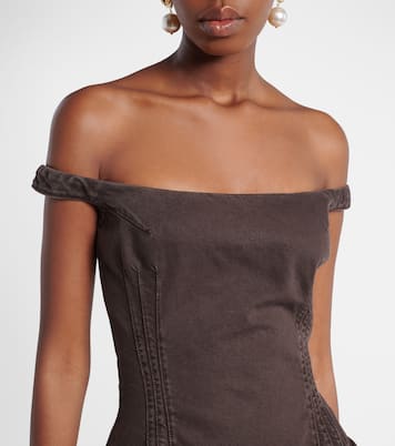 Gathered off-shoulder denim minidress | Magda Butrym