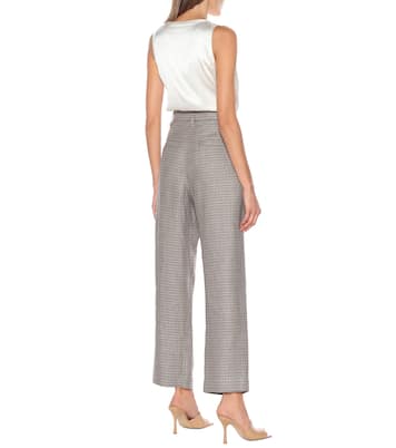 Checked linen, wool and silk wide-leg pants | Brunello Cucinelli