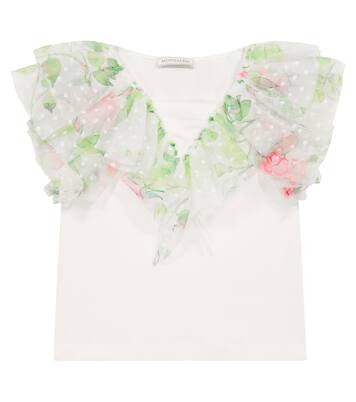 Floral tulle-trimmed T-shirt | Monnalisa