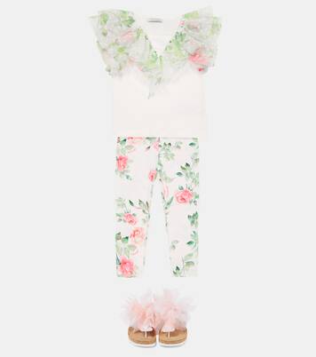 Floral tulle-trimmed T-shirt | Monnalisa
