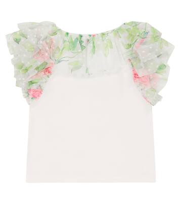 Floral tulle-trimmed T-shirt | Monnalisa