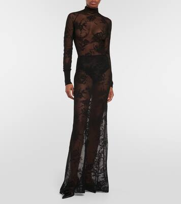 Floral mesh maxi skirt | Alaïa