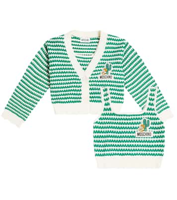 Striped cotton top and cardigan set | Moschino Kids