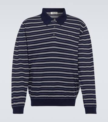 Logo striped cotton-blend polo sweater | Miu Miu