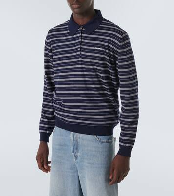 Logo striped cotton-blend polo sweater | Miu Miu
