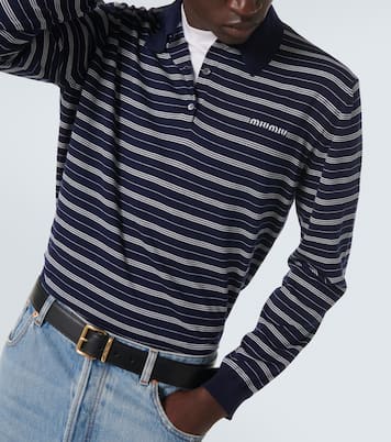 Logo striped cotton-blend polo sweater | Miu Miu