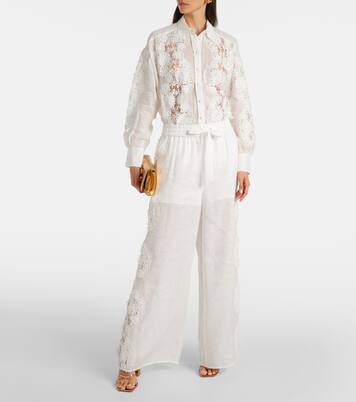 Halliday lace-trimmed linen wide-leg pants | Zimmermann