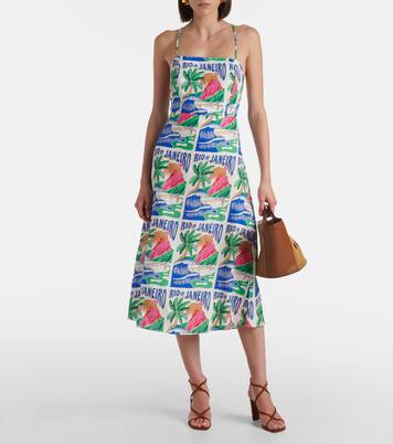 Robe midi Carioca Posters en lin mélangé | Farm Rio