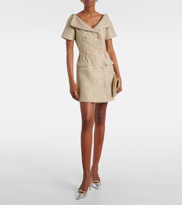 Miniabito in bouclé con scollo bardot | Self-Portrait