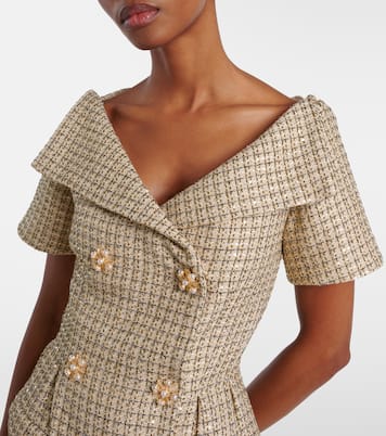 Miniabito in bouclé con scollo bardot | Self-Portrait