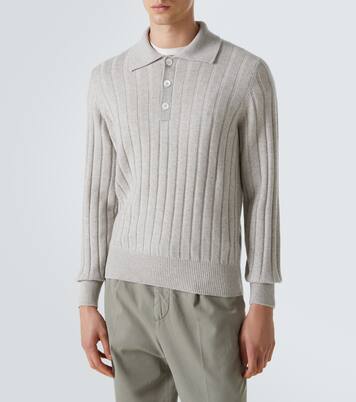 Ribbed-knit cashmere polo sweater | Brunello Cucinelli