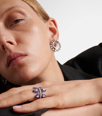 Tulip 18kt white gold pinky ring with diamonds and enamel | Kamyen