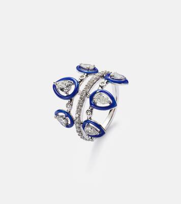 Tulip 18kt white gold pinky ring with diamonds and enamel | Kamyen