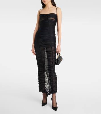 Sheer draped tulle midi dress | Dolce&Gabbana