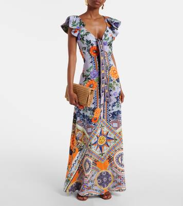Robe longue Jardim Party en lin et soie | Camilla