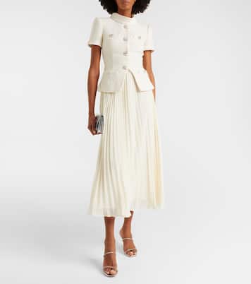 Pleated bouclé chiffon midi dress | Self-Portrait