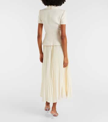 Pleated bouclé chiffon midi dress | Self-Portrait