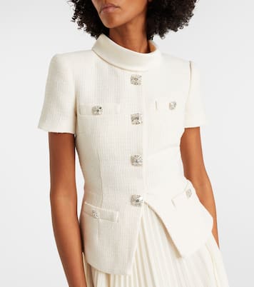 Pleated bouclé chiffon midi dress | Self-Portrait