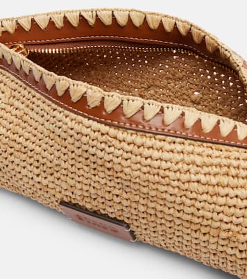 Maude leather-trimmed raffia clutch | Staud