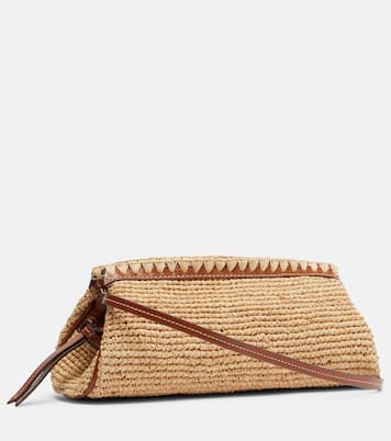 Maude leather-trimmed raffia clutch | Staud