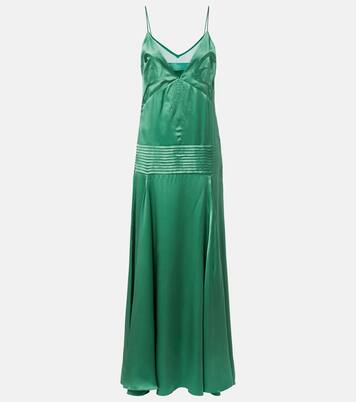 Embroidered pleated silk satin gown | Xu Zhi