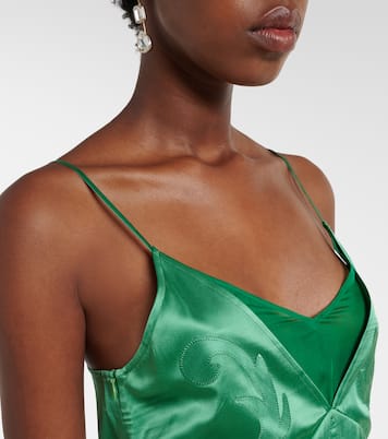 Embroidered pleated silk satin gown | Xu Zhi