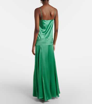 Embroidered pleated silk satin gown | Xu Zhi