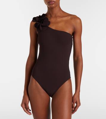 Tess one-shoulder floral-appliqué swimsuit | Karla Colletto