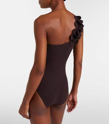 Tess one-shoulder floral-appliqué swimsuit | Karla Colletto