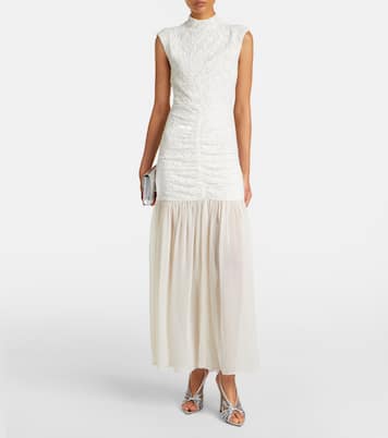 Ruched lace-trimmed maxi dress | Rotate