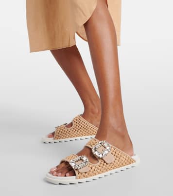 Verzierte Sandalen Slidy Viv’ aus Raffiabast | Roger Vivier