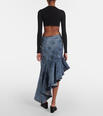 Falda midi Spiral de denim asimétrica | Alaïa