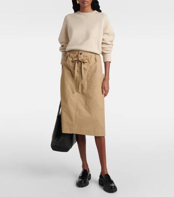 Tie-detail coated cotton midi skirt | Tod's