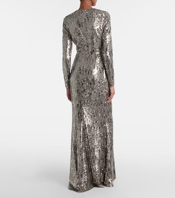 Floral-appliqué sequined silk-blend gown | Elie Saab