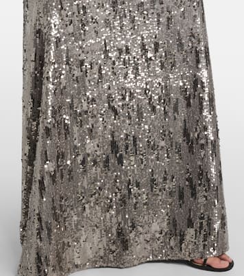 Floral-appliqué sequined silk-blend gown | Elie Saab