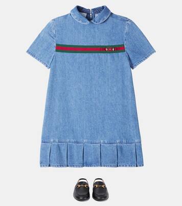 Horsebit Web Stripe denim dress | Gucci Kids