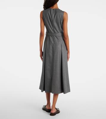 Vestido midi de lana virgen con cinturón | Brunello Cucinelli