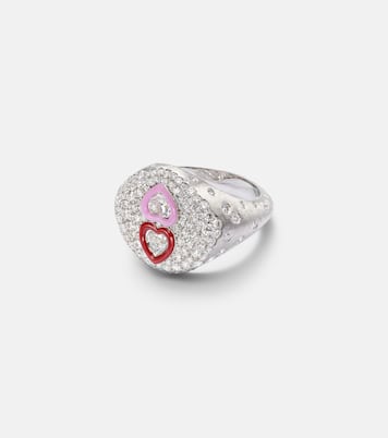Bague en or blanc 18 ct, diamants et émail | Kamyen