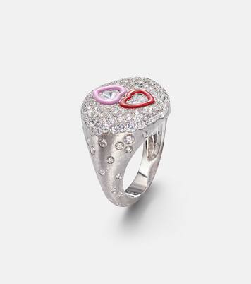 Bague en or blanc 18 ct, diamants et émail | Kamyen