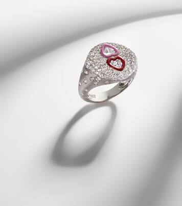 Bague en or blanc 18 ct, diamants et émail | Kamyen