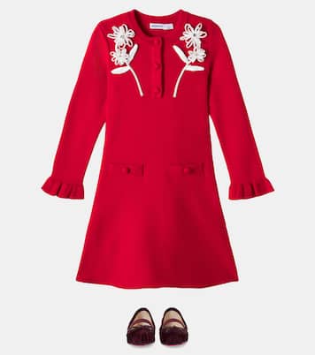 Floral-appliqué wool and cotton-blend dress | Self-Portrait Kids