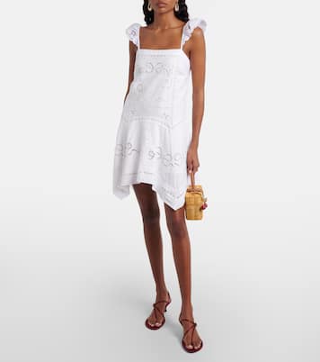 Embroidered linen and cotton poplin minidress | Self-Portrait