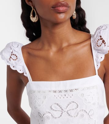 Embroidered linen and cotton poplin minidress | Self-Portrait