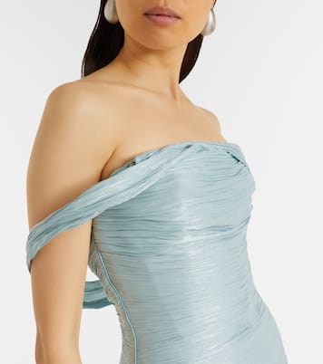 褶裥露肩紧身胸衣式长礼服 | Marmar Halim