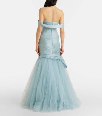 褶裥露肩紧身胸衣式长礼服 | Marmar Halim