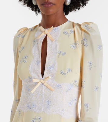 Lace-trimmed floral silk midi dress | Alessandra Rich