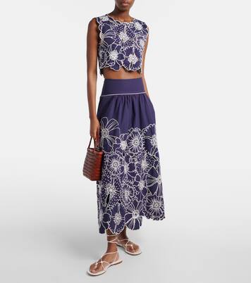 Embroidered floral cotton midi skirt | Farm Rio