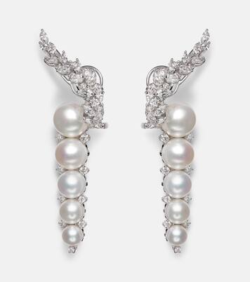 Pearlescent 18kt white gold earrings with diamonds and pearls | Yeprem