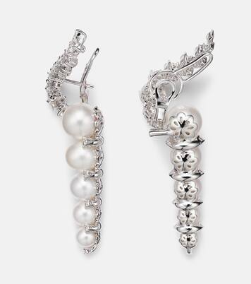 Pearlescent 18kt white gold earrings with diamonds and pearls | Yeprem