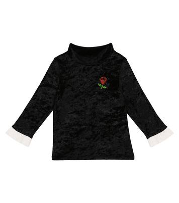 Embroidered high-neck velour top | Mini Rodini